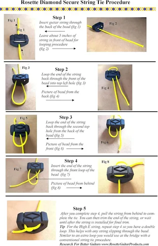 Miniatura 5 de Rosette Diamond Secure - Corbatas de guitarra clásica, incrustaciones de oro, cuentas de puente negro