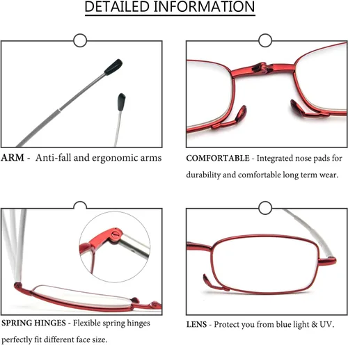 Miniatura 3 de Paquete de 3 lentes de lectura plegables con llavero, bolsas compactas para mujeres y hombres, bloqueo de luz azul, bisagra de resorte, lectores