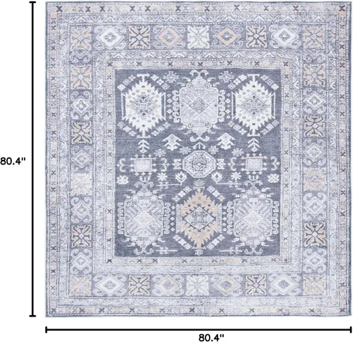 Miniatura 3 de SAFAVIEH Alfombra lavable Serapi Collection – 6 pies 7 pulgadas, cuadrada, gris y beige, antideslizante y fácil de limpiar, ideal para sala