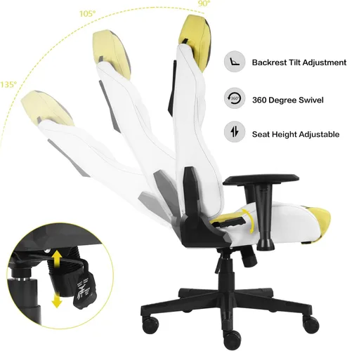 Miniatura 5 de Modern-Depo Sillas ergonómicas para juegos para adultos con espuma viscoelástica de alta densidad Silla de oficina cómoda giratoria, silla