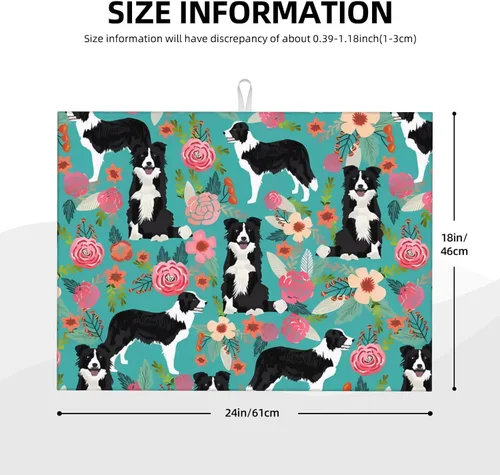 Miniatura 2 de Tapete de secado de platos para encimera de cocina, tapete escurridor antideslizante Border Collie Florals, almohadilla de secado de platos