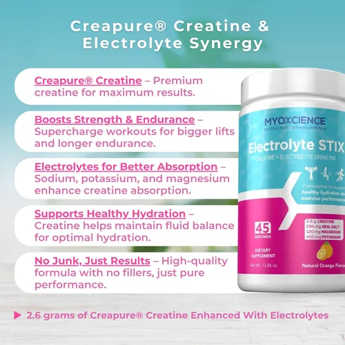 Miniatura 6 de MYOXCIENCE Electrolyte STIX Polvo de electrolito de creatina Recuperación del ejercicio y el desarrollo muscular con sal real