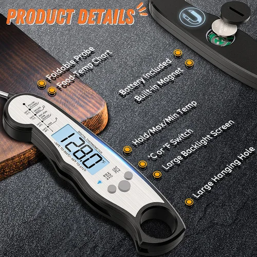 Miniatura 6 de Termómetro digital para carne, termómetro impermeable de lectura instantánea para alimentos para cocinar y asar a la parrilla, accesorios de cocina