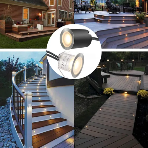 Miniatura 4 de SMY Lighting Paquete de 10 kits de luces LED empotrables para terraza con carcasa protectora, 32 mm, luz blanca cálida, IP67 impermeable, 12 V