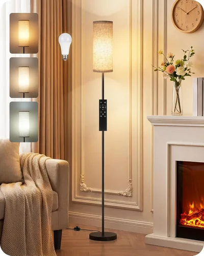 Miniatura 19 de Lámpara de pie regulable para sala de estar con control remoto e interruptor de pie, lámpara de pie de esquina, lámpara alta de pie moderna, Blanco