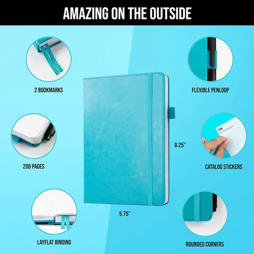 Miniatura 3 de Cuaderno rayado para escribir, 200 páginas, papel grueso de 4.23 oz/m² con notas adhesivas, lazo para bolígrafo, banda elástica, tapa dura de cuero