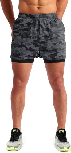 Miniatura 2 de Pudolla Mens 2 in 1 Running Shorts 5" Quick Dry Gym Athletic Workout Shorts for Men with Phone Pockets