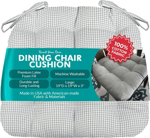Miniatura 17 de Barnett Home Decor Ticking Stripe Berlin Blue - Almohadilla para silla de comedor con lazos, tamaño mediano 18, relleno de espuma de látex, lavable