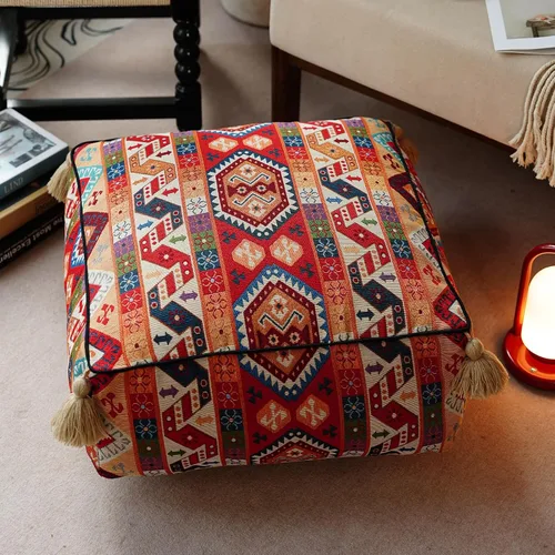 Miniatura 6 de Funda de puf bohemio sin relleno, reposapiés otomano, taburete indio mexicano, puf, almacenamiento para sala de estar, decoración de dormitorio Boho