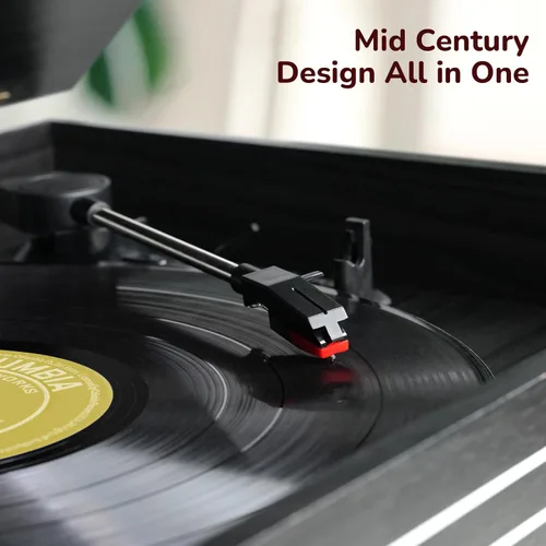 Miniatura 7 de FEKTIK FEKTIK - Tocadiscos Bluetooth 10 en 1, tocadiscos de 3 velocidades para vinilo con altavoces, convertidor LP a MP3, CD, reproductor de Negro