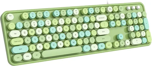 Miniatura 8 de MOFII Teclado con cable, teclado retro de tamaño completo, llave redonda, USB con cable Plug and Play, para laptop, PC, escritorio, ventanas