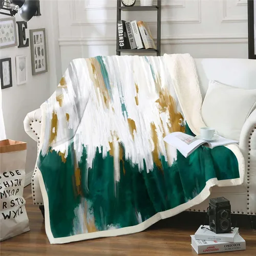 Miniatura 14 de Erosebridal Manta de sherpa moderna para niños y adolescentes, color naranja, verde azulado, negro, manta para silla, manta de forro polar con rayas