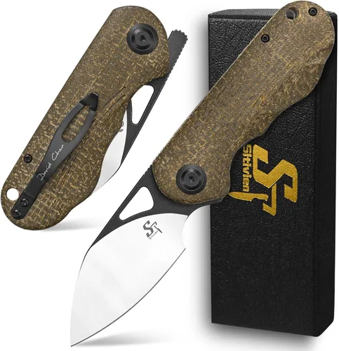 Sitivien Sandvik - Cuchillo plegable de bolsillo, hoja de acero Sandvik 14C28N con mango de Micarta, cuchillos de herramientas EDC de la serie del