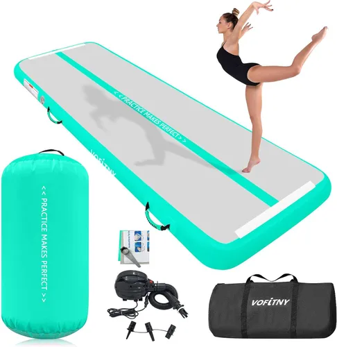 VOFiTNY - Esterilla inflable de gimnasia con pista de caídas y barril de aire octogonal con bomba para uso doméstico/gimnasio Menta+Rodillo