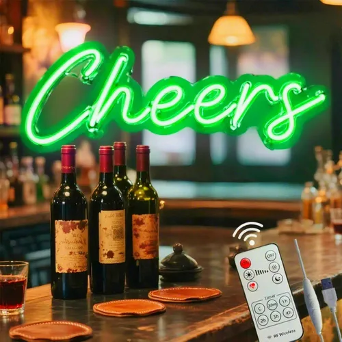 Miniatura 15 de Letrero de neón de Cheers alimentado por USB con interruptor regulable, letrero de luz LED de neón para decoración de fondo de pared, letrero
