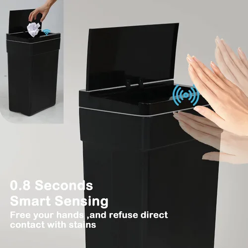 Miniatura 4 de Bote de basura automático de 13 galones con tapa de detección de movimiento, cubo de basura rectangular de alta capacidad sin contacto con tapa