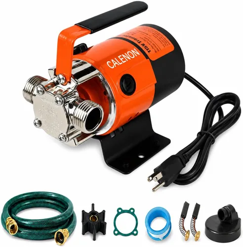 Bomba de transferencia de agua de 115 V, bomba eléctrica portátil de 1/10 HP 330 GPH con manguera de succión de 6 pies y colador, bomba de succión