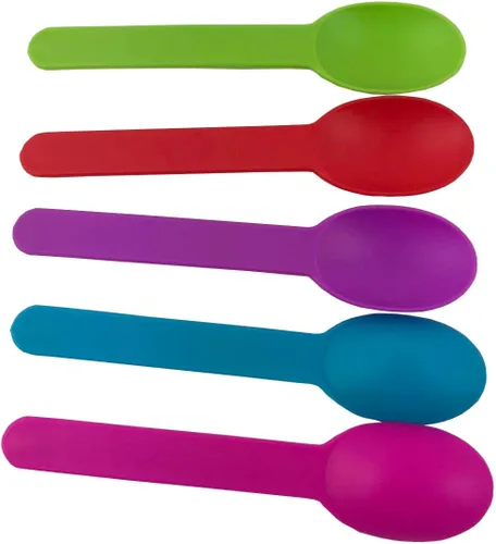 Miniatura 3 de MMvolesy Cucharas de plástico desechables de varios colores surtidos con mango ancho, cuchara de yogur congelado, cucharas de helado, cucharas