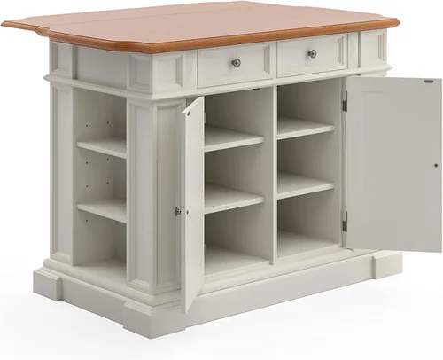 Miniatura 4 de Homestyles Americana - Isla de cocina con parte superior de madera y hoja desplegable, barra de desayuno, almacenamiento con cajones y estantes