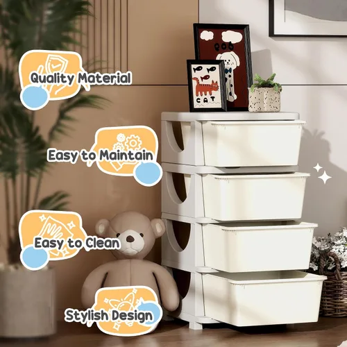 Miniatura 7 de Qaba Unidad de almacenamiento de 4 niveles para niños, organizadores de juguetes y almacenamiento con cómoda de 4 cajones para dormitorio de niños