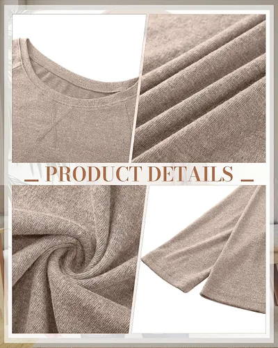 Miniatura 5 de Ficerd 2 Pack Women's Long Sleeve Shirts, Loose Fit Crew Neck Tunic Tops Loose Fit Side Split Basic Pullover Tee Shirts