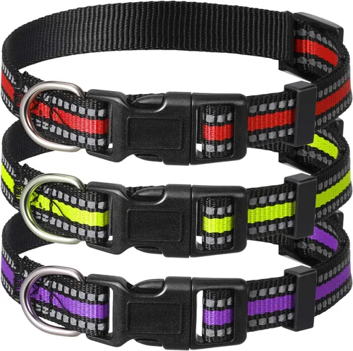 Weewooday 3 collares reflectantes para perros, de nailon, ajustables, de liberación rápida, para perros (M)