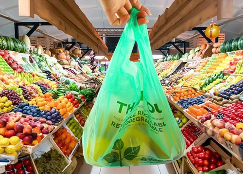 Miniatura 4 de Paquete de 25 bolsas de camiseta con asas de 22 x 12 pulgadas, bolsas de plástico biodegradable verde para compras, bolsas de agradecimiento