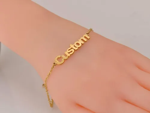 Miniatura 4 de Pulsera con nombre personalizada chapada en oro de acero inoxidable para mujeres y hermanas