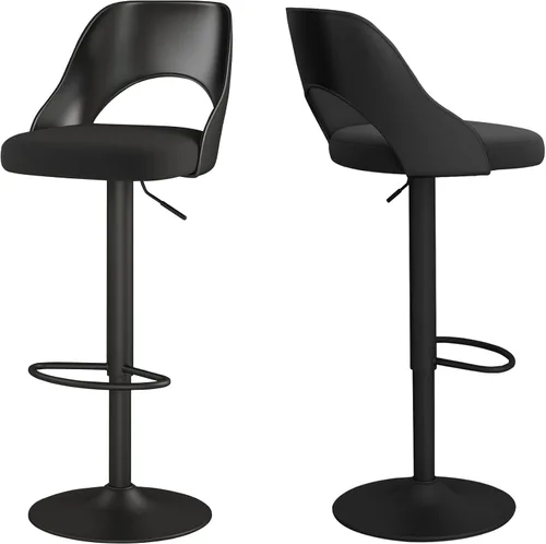 Miniatura 19 de HENGJIANYI Taburete de bar giratorio ajustable en altura con respaldo hueco, silla tapizada con base de metal negro, asiento negro