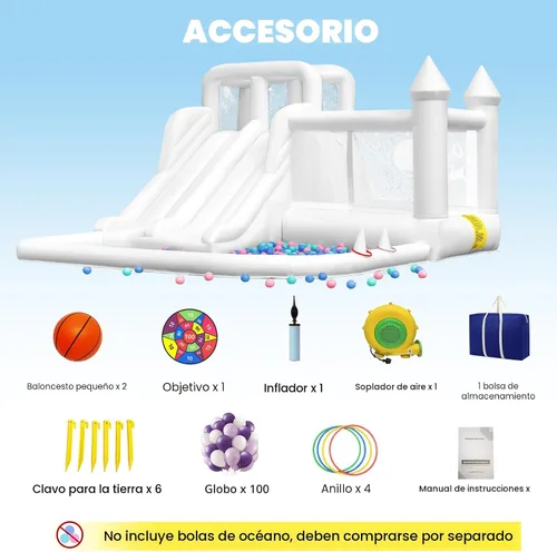 Miniatura 3 de Casa de rebote Oxford blanca de 12.5 x 10.6 pies, castillo inflable para niños con tobogán y piscina de pelotas, casa de rebote inflable