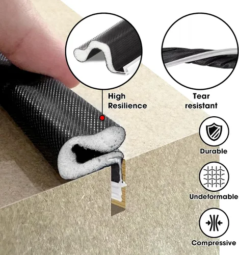 Miniatura 5 de Burlete de Puerta Extra Ancho para Sellar, Burlete Negro Kerf para Marco de Puerta, Burlete Exterior Extra Grueso para Espacios Grandes, Repuesto
