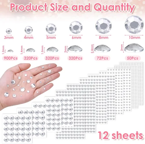 Miniatura 3 de 1982 calcomanías de diamantes de imitación de cristal AB para el cabello, diamantes de imitación autoadhesivos para la cara, joyas para cabello
