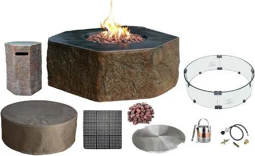 Miniatura 92 de Elementi+ Mesa de Fuego de Gas Colorado de Hormigón Fundido de 56" Rectangular, Hoguera al Aire Libre con Ignición Electrónica Incluye Cubierta