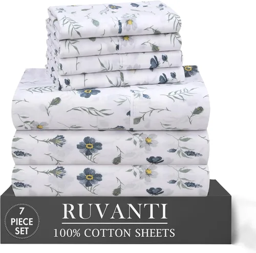 Miniatura 69 de RUVANTI 6 Piezas Sábanas de Algodón - 100% Algodón Natural Suave, Ligeras y Transpirables Sábanas de Percal Crujiente, Sábanas de Cama Tamaño Full