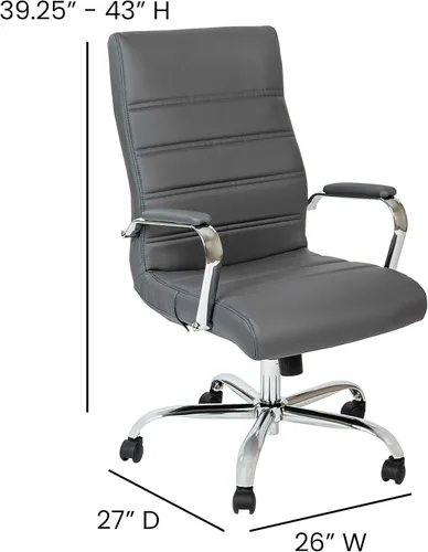 Miniatura 3 de Flash Furniture - Silla giratoria Whitney de oficina con respaldo alto de LeatherSoft, con asiento acolchado y reposabrazos, silla de oficina Gris