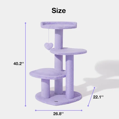 Miniatura 6 de VETRESKA - Árbol para gatos de 39.8 pulgadas, torre para gatos de varios niveles con plataforma, postes de rascar de sisal con juguete de flor