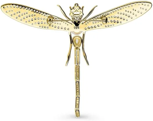 Miniatura 3 de BERRICLE Broche de plata de ley con botón blanco de libélula, perlas cultivadas de agua dulce, broche de moda para mujer, oro amarillo destellado
