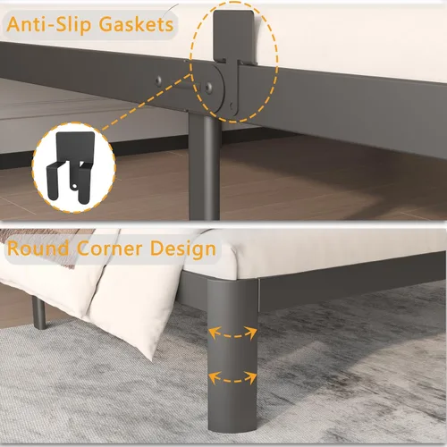 Miniatura 5 de Bases de cama tamaño matrimonial de 10 pulgadas, cama con plataforma y juntas metálicas, no requiere somier, tope antideslizante para colchón