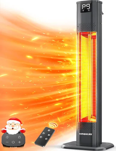 VAGKRI Calentadores al Aire Libre, Calentadores de Carbono Infrarrojos para Patio con Control Remoto de 1s, 9 Niveles de Calor, Temporizador de 24H,