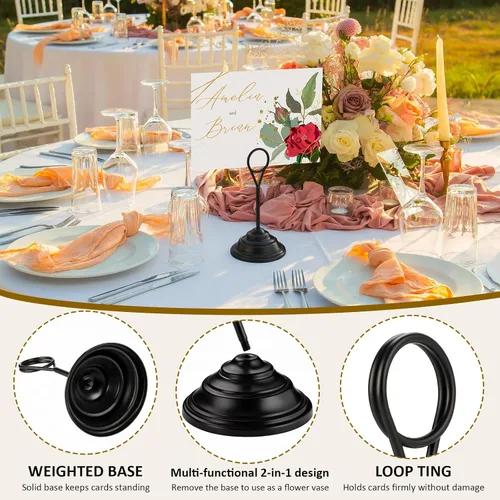 Miniatura 3 de 12 soportes de metal para números de mesa, soportes de mesa para fotos, menús, notas, Navidad, boda, restaurante, banquete, cumpleaños (negro)