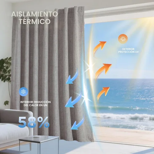 Miniatura 4 de Joydeco - Cortinas 100% opacas, 2 paneles de lino natural para oscurecer habitación, aislamiento térmico, trabillas traseras y bolsillo para barra