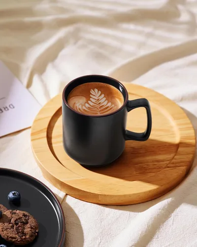 Miniatura 7 de famiware Juego de 6 tazas de café Nebula de 14 onzas, juego de tazas de cerámica con asa para café con leche, té, leche, capuchino, cacao, negro mate