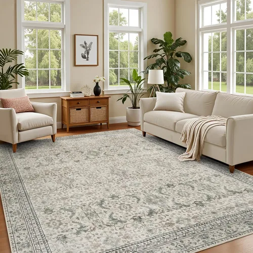 Miniatura 19 de Alfombra lavable de 2 x 3 pies, color beige floral, tapete para puerta de entrada interior, tapetes de cocina para piso, color blanco crema