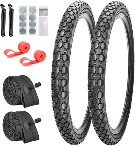 Miniatura 8 de Paquete de 2 neumáticos de bicicleta Cruiser de 24 x 2.125 pulgadas, neumáticos de pared negra con 2 tubos interiores, 2 palancas, 2 tiras