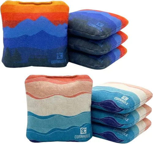 Miniatura 24 de Bolsas Profesionales de Cornhole de Doble Cara - 16 oz 6x6 con Relleno de Resina Premium - Bolsas de Frijoles Pro de Torneo Oficial Rojo/real