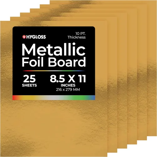 Hygloss Hojas de cartulina metálica, 25 hojas doradas brillantes, 8.5 x 11 pulgadas, resistentes, 10 puntos, papel de cartón metálico para Dorado