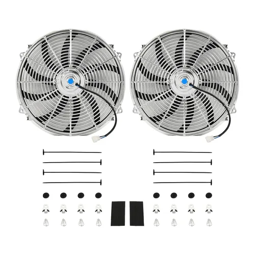 Miniatura 22 de Ventilador delgado universal de empuje eléctrico para radiador 12V 80W de alto rendimiento, kit de montaje azul de 2 piezas