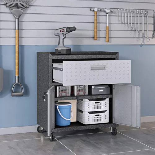Miniatura 4 de Manhattan Comfort Fortress - Armario móvil de metal texturizado de 31.5 pulgadas con 1 cajón de extensión completa y 2 estantes ajustables