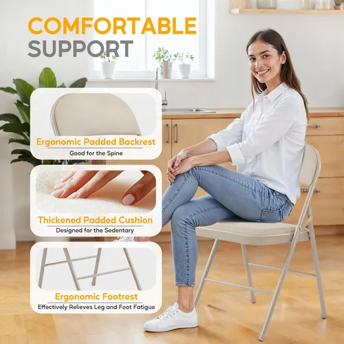 Miniatura 4 de HealSmart Paquete de 2 sillas plegables con asientos acolchados de cuero, marco de metal resistente, diseño portátil apilable para uso en interiores