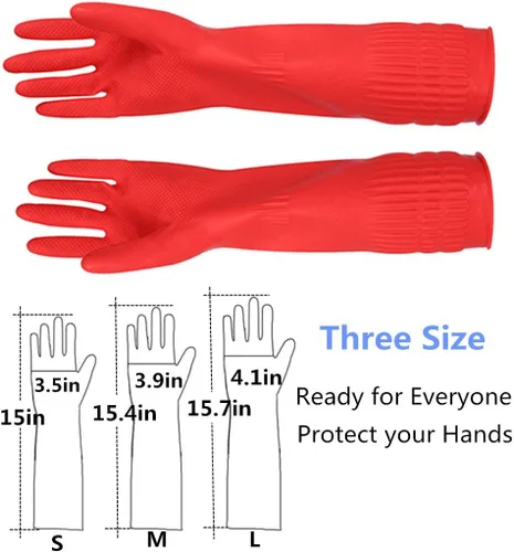 Miniatura 2 de Guantes de limpieza de goma para cocina, guantes para lavar platos, 3 pares, impermeables y reutilizables. (L)